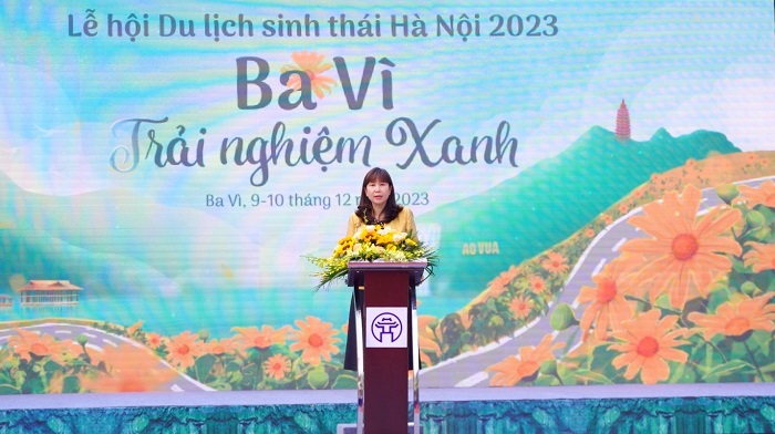 Giám đốc Sở Du lịch Hà Nội Đặng Hương Giang phát biểu Khai mạc Lễ hội du lịch sinh thái Hà Nội 2023 – Ba Vì trải nghiệm xanh